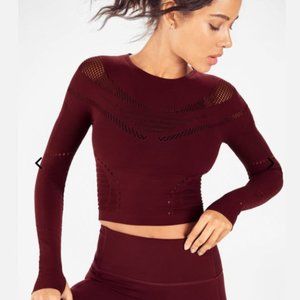 Fabletics Sarah SculptKnit Long Sleeve Top Maroon Size Medium NWT
